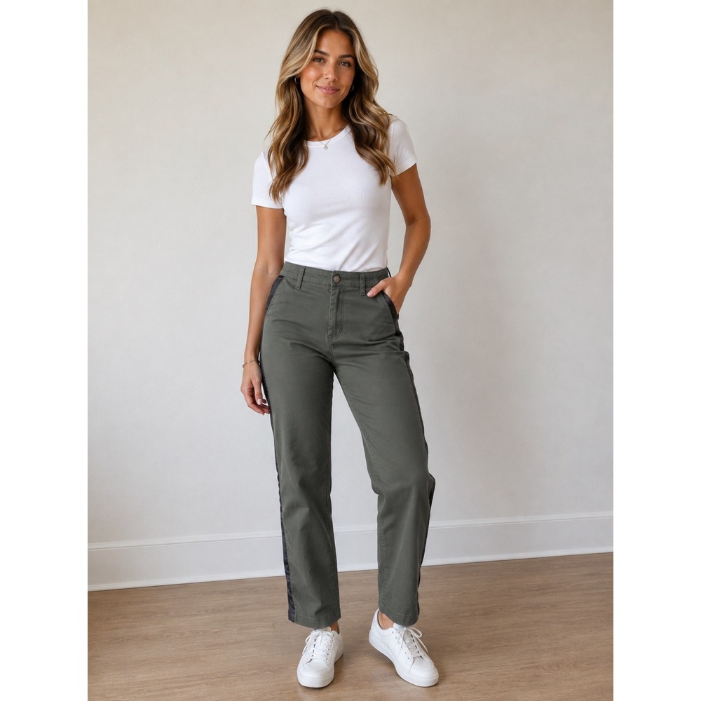 Gap Womens Olive Green Girlfriend Chino Pants Satin Side Stripe Size 6 Regular